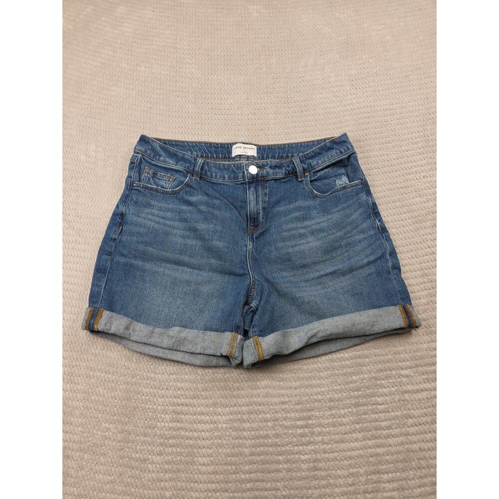 Lane Bryant Shorts Womens 14 Mid Rise Boyfriend Short Blue Jean Cuffed Hem
